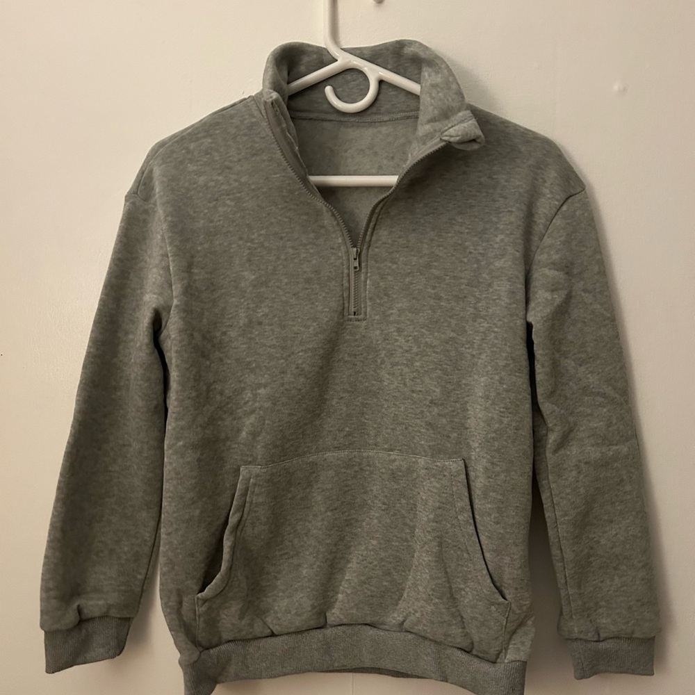 Gray Pullover Sweater with Mock Turtleneck and Soft Fleece Fabric